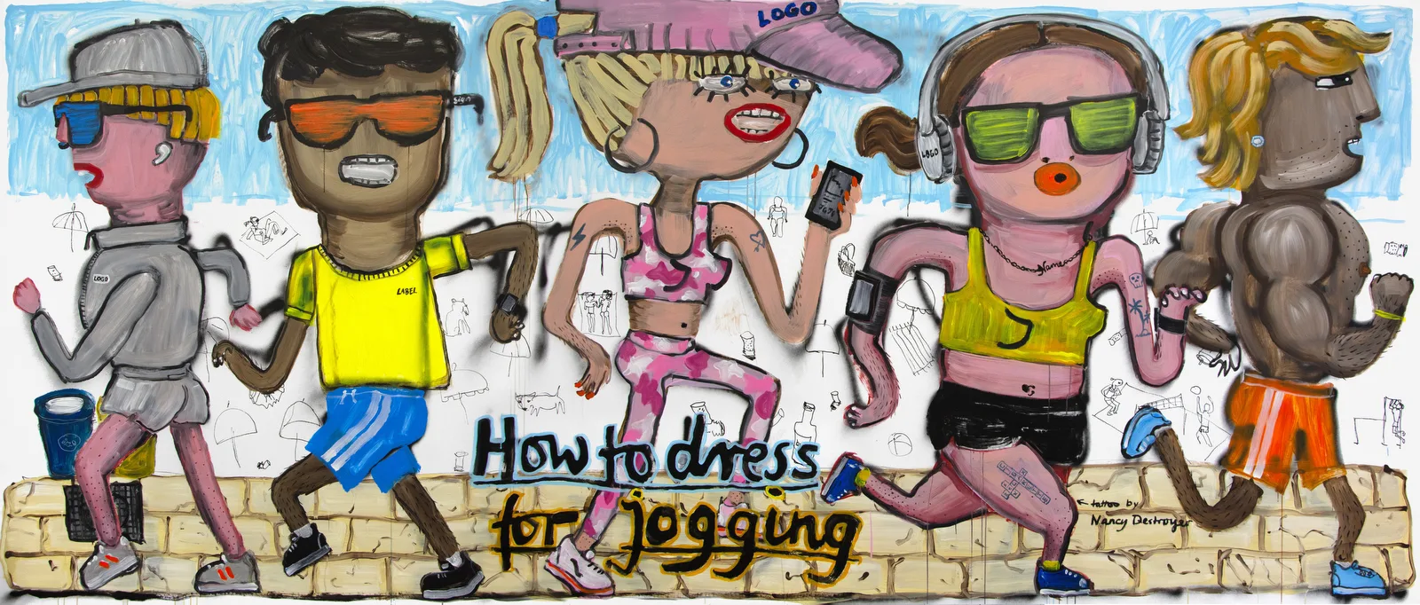 
              How to dress for jogging, 190 x 450 cm, Acryl on Canvas - © Katharina Arndt 2024              